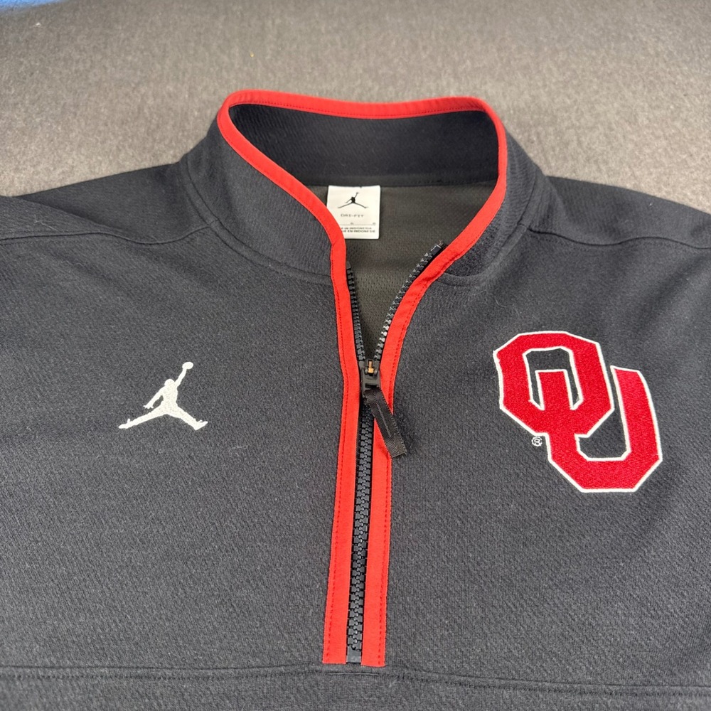 Jordan Oklahoma Sooners Mens Large Black Dri-FIT Quarter Zip Pullover OU Logo